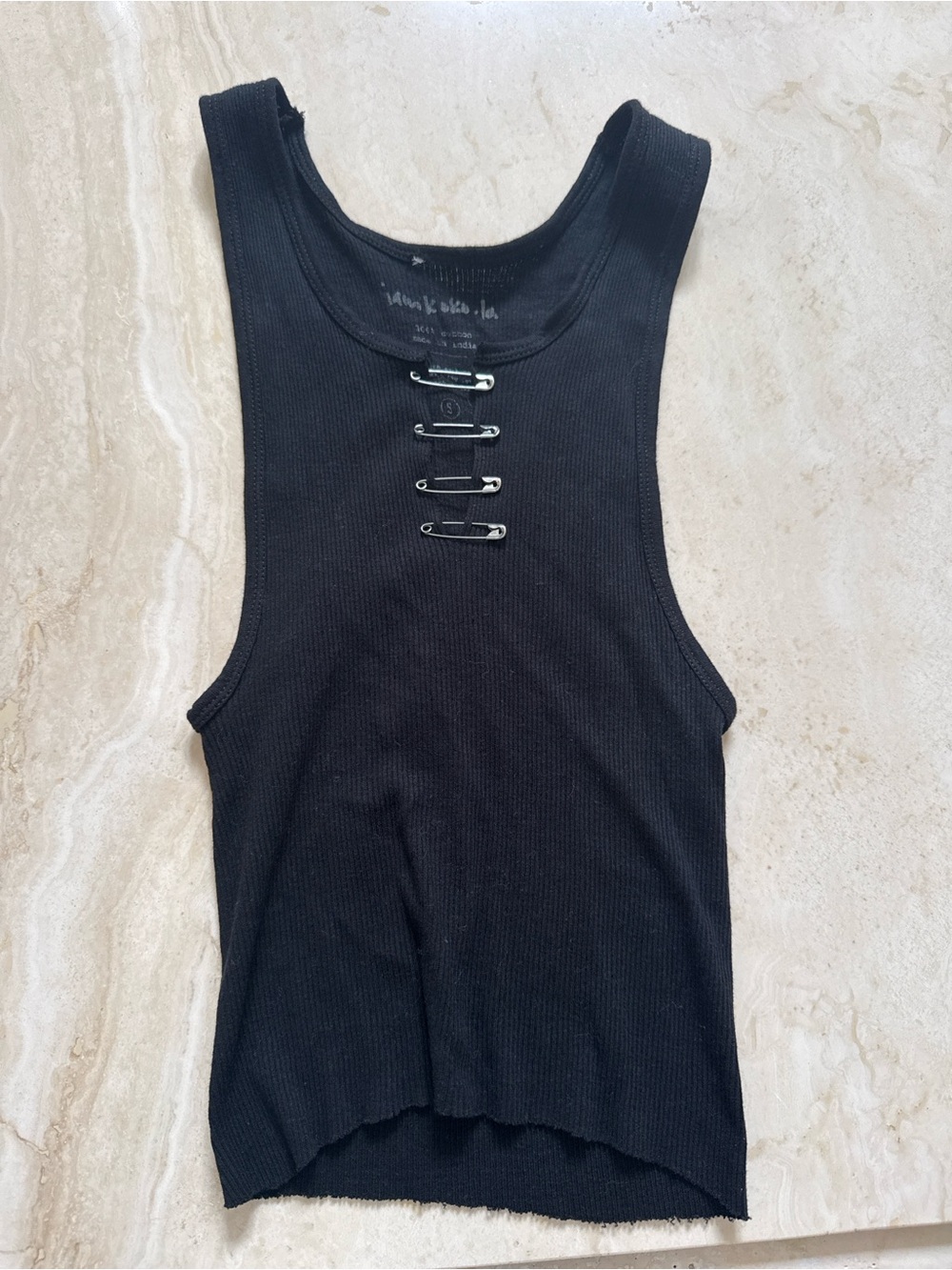 IamKoko.la Black Ribbed Tank Top with Safety Pin Accent